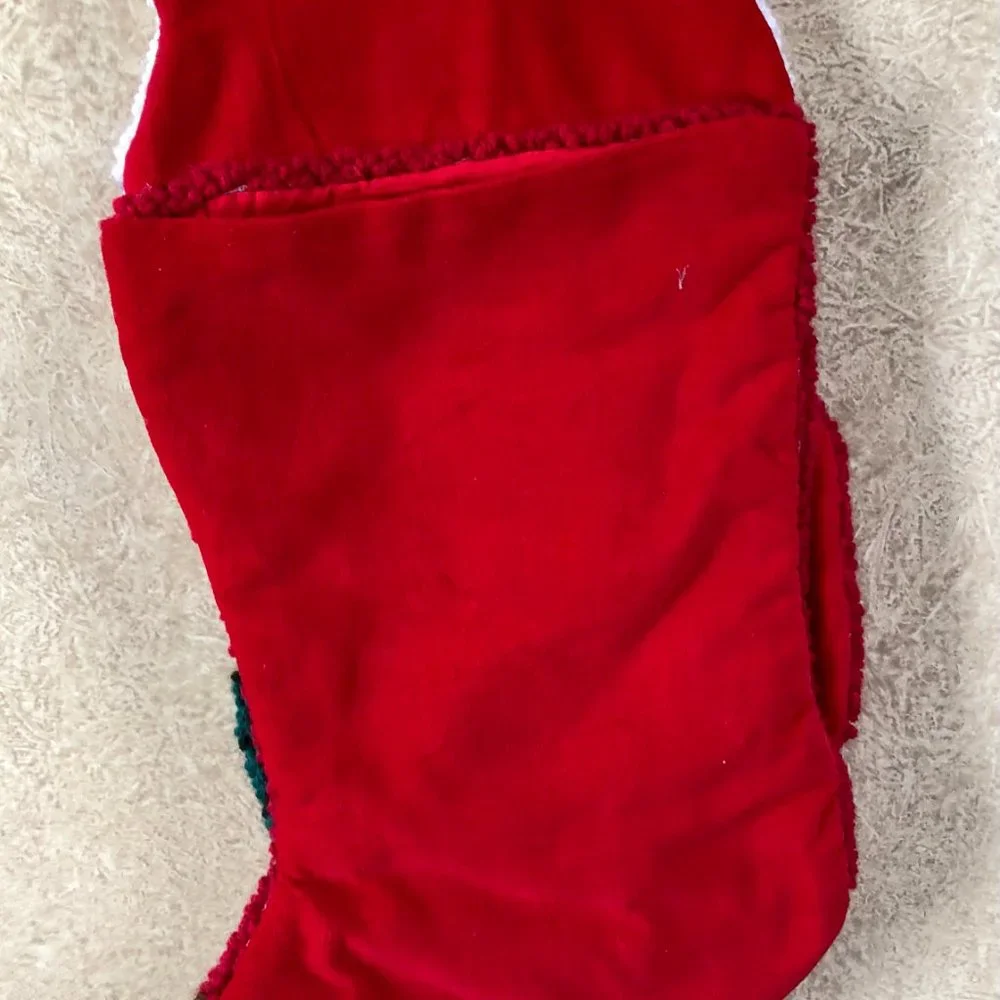 Vintage 3D Santa Reindeer SUPER Plush Quilted Christmas Stocking 20